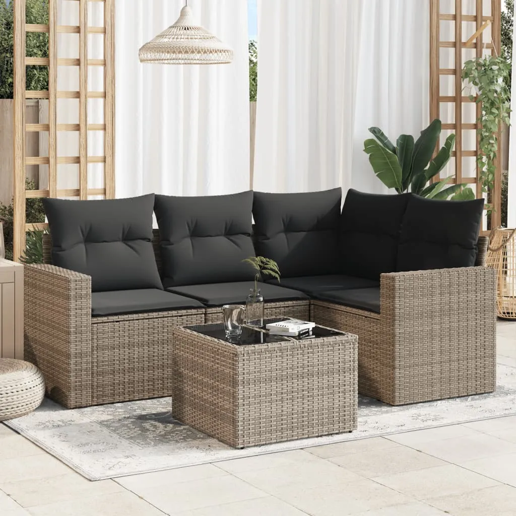 vidaXL Set Divano da Giardino 5 pz con Cuscini Grigio in Polyrattan