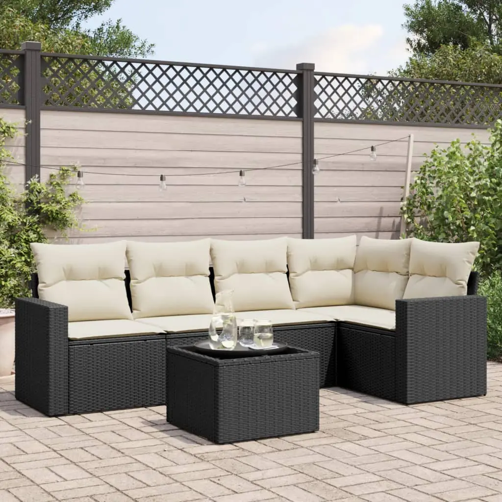 Set Divano da Giardino 6 pz con Cuscini Nero in Polyrattan