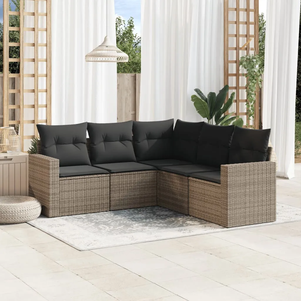 vidaXL Set Divano da Giardino 5 pz con Cuscini Grigio in Polyrattan