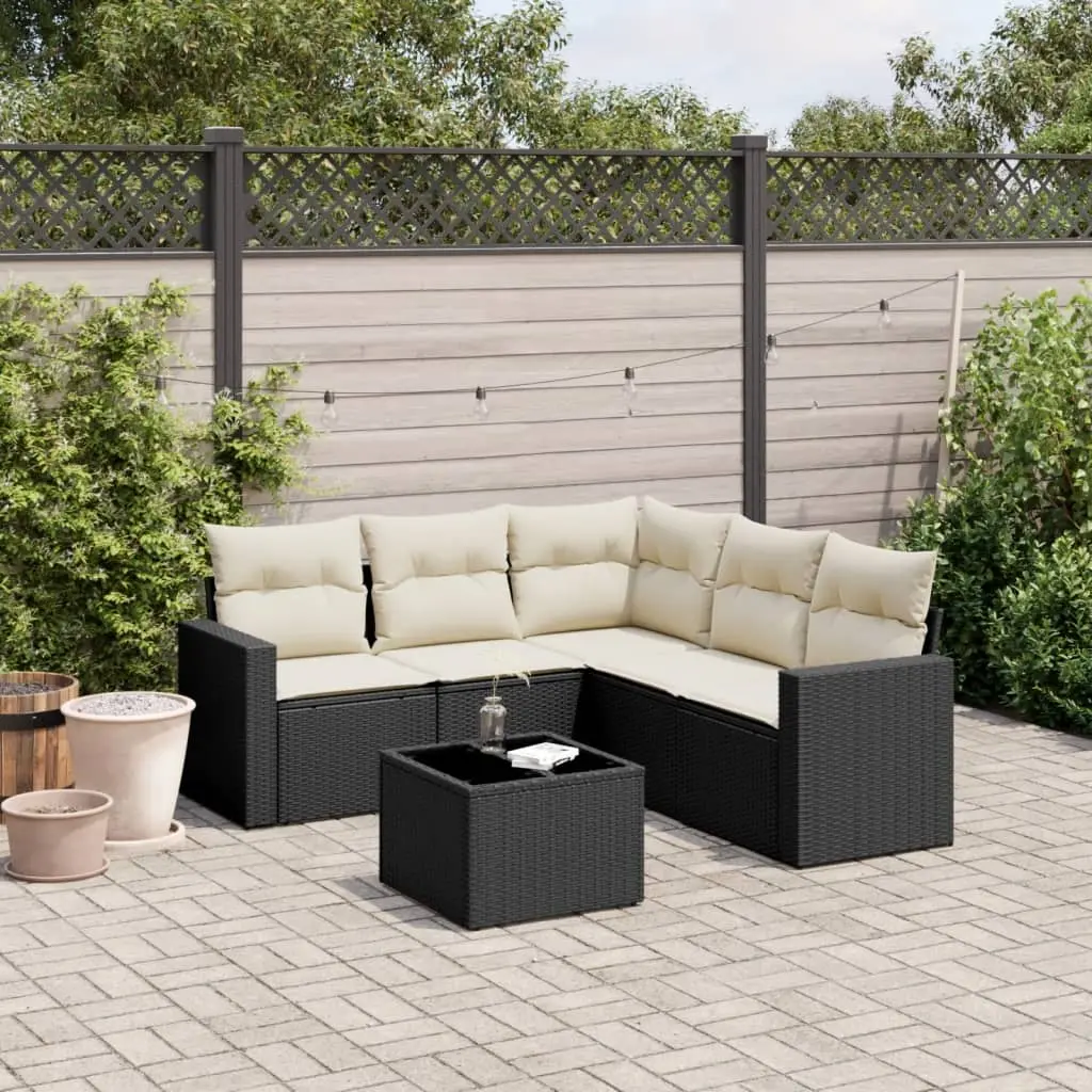 Set Divano da Giardino 6 pz con Cuscini Nero in Polyrattan