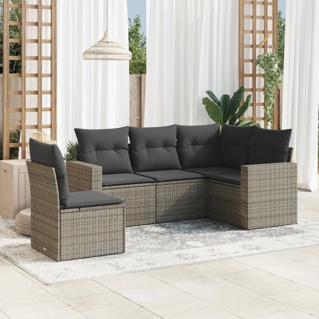 vidaXL Set Divano da Giardino 5 pz con Cuscini Grigio in Polyrattan