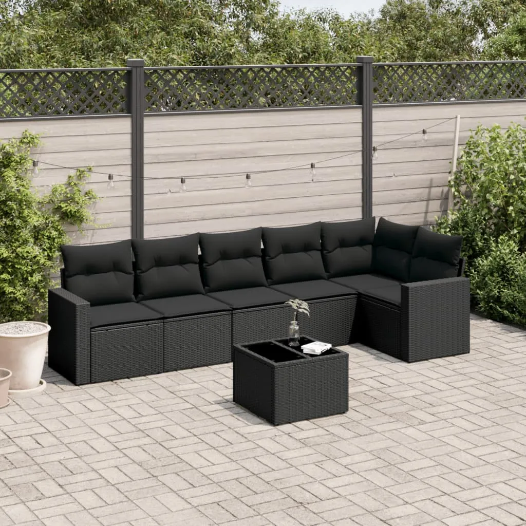 vidaXL Set Divani da Giardino con Cuscini 7pz Nero Polyrattan