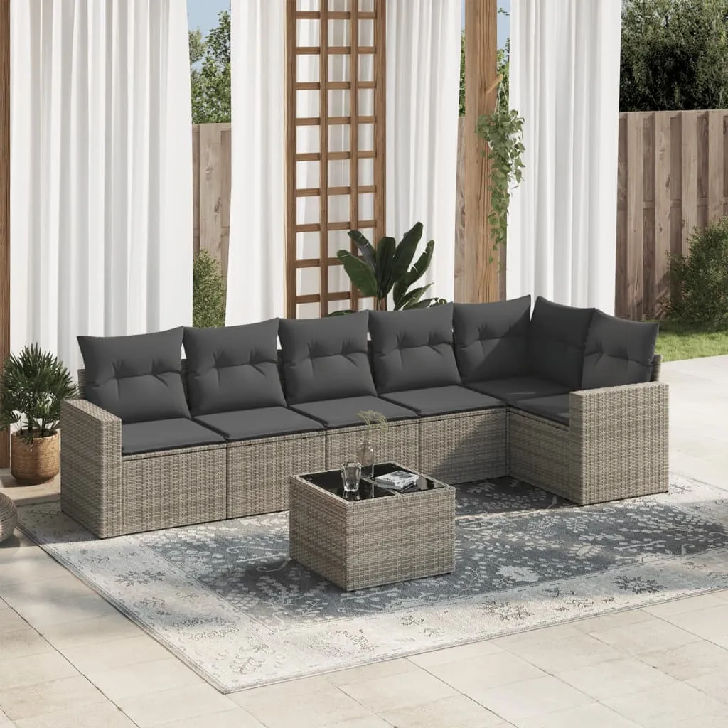 vidaXL Set Divani da Giardino 7 pz con Cuscini Grigio in Polyrattan