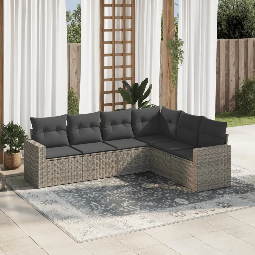 vidaXL Set Divano da Giardino 6 pz con Cuscini Grigio in Polyrattan