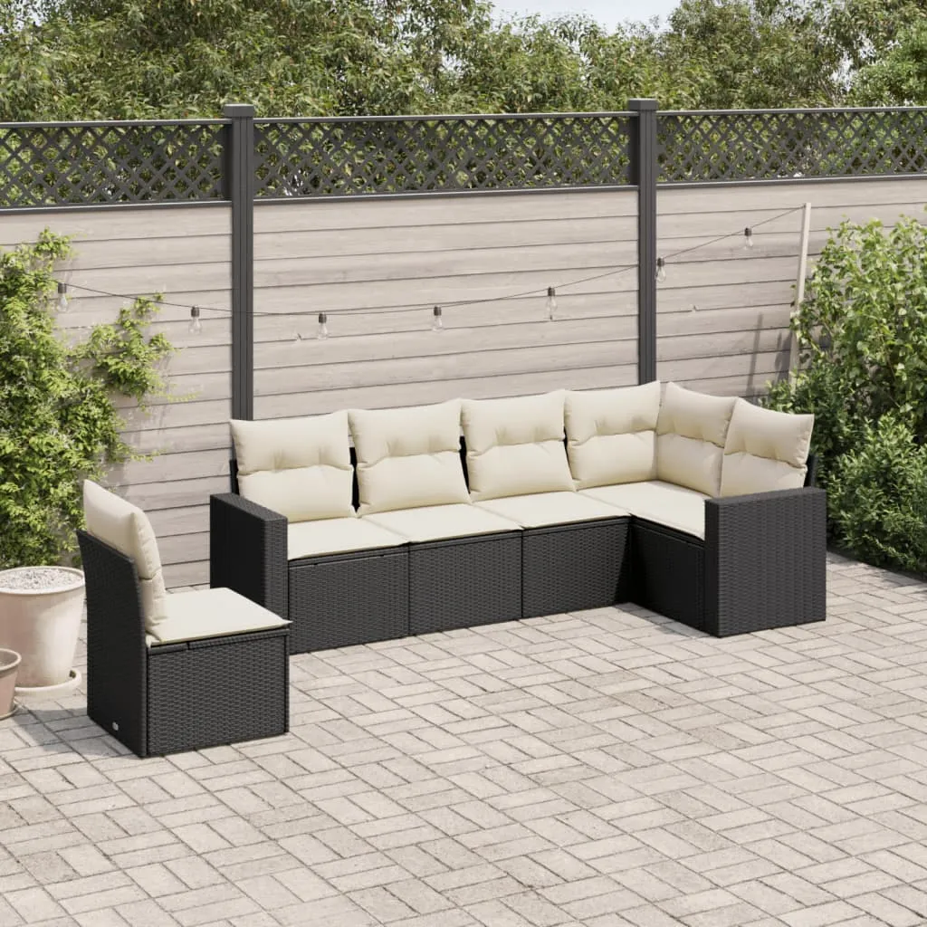 vidaXL Set Divano da Giardino 6 pz con Cuscini Nero in Polyrattan