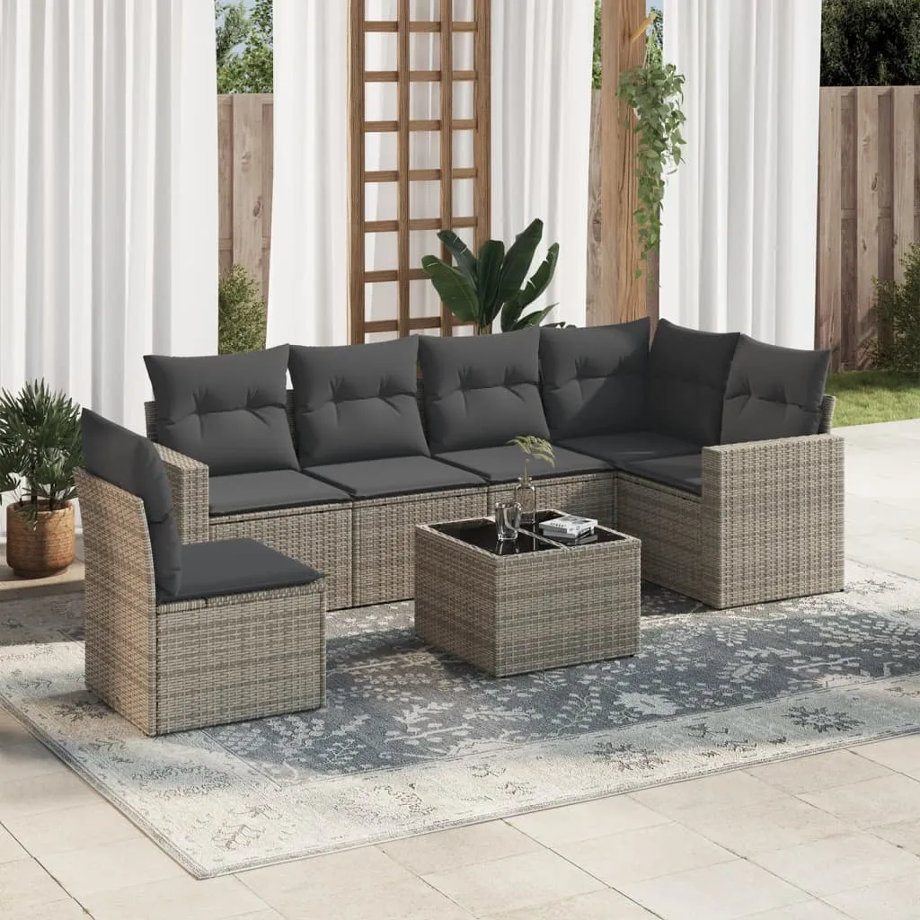 vidaXL Set Divani da Giardino 7 pz con Cuscini Grigio in Polyrattan