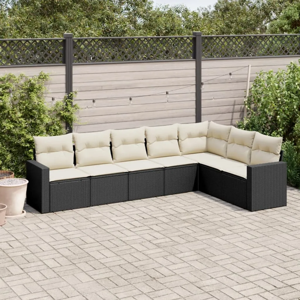 vidaXL Set Divani da Giardino con Cuscini 7pz Nero Polyrattan