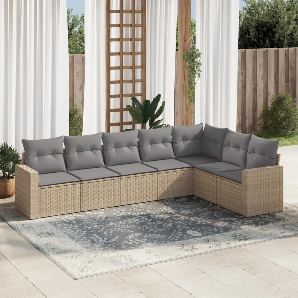 vidaXL Set Divani da Giardino 7 pz con Cuscini Beige in Polyrattan