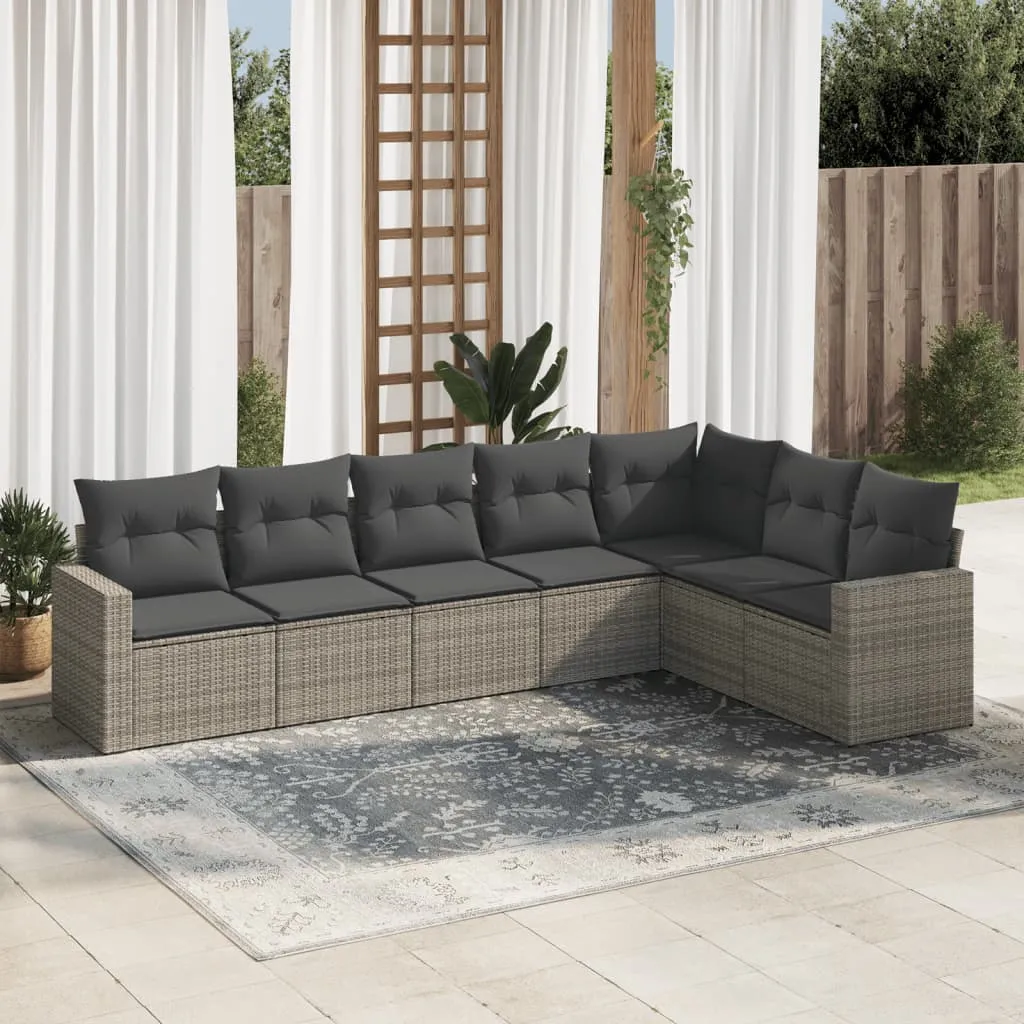 vidaXL Set Divani da Giardino 7 pz con Cuscini Grigio in Polyrattan