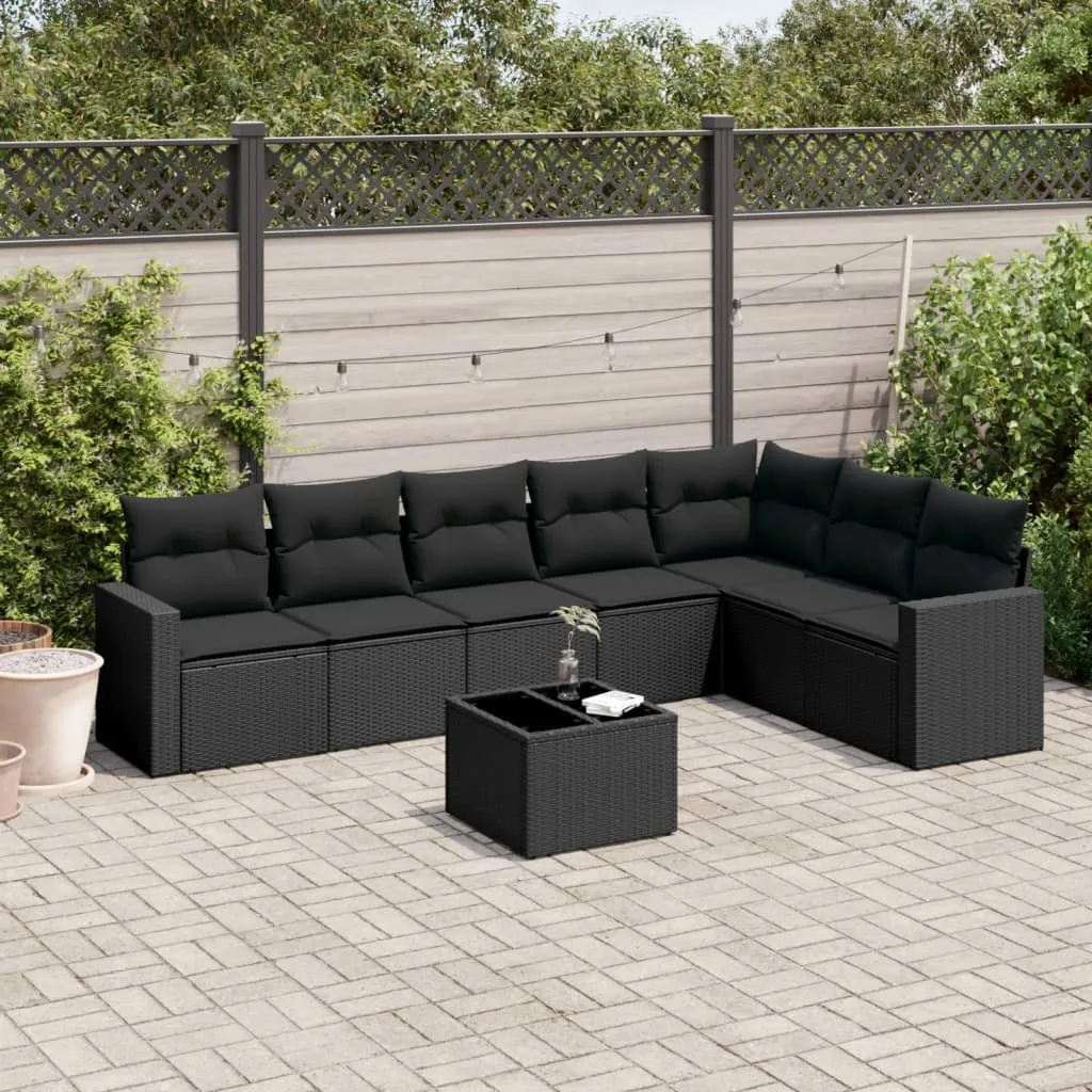 vidaXL Set Divani da Giardino con Cuscini 8 pz Nero in Polyrattan