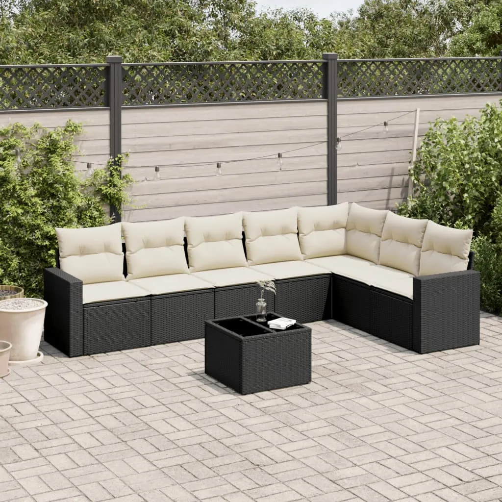 vidaXL Set Divani da Giardino con Cuscini 8 pz Nero in Polyrattan