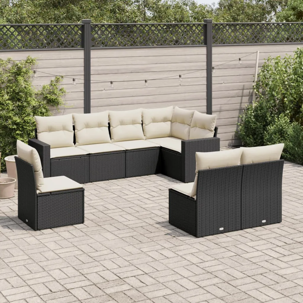 vidaXL Set Divani da Giardino con Cuscini 8 pz Nero in Polyrattan