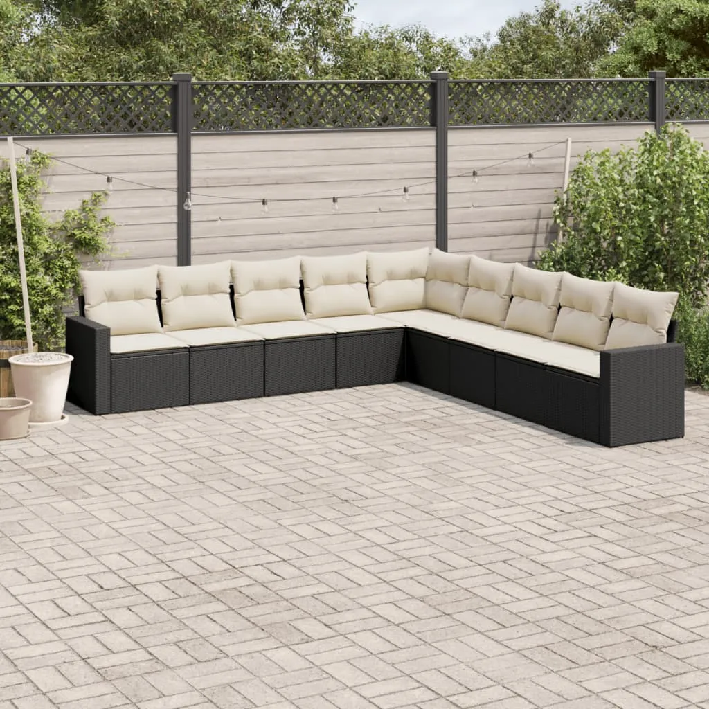 vidaXL Set Divani da Giardino 9 pz con Cuscini Nero in Polyrattan