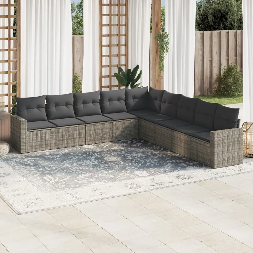 vidaXL Set Divano da Giardino 9 pz con Cuscini Grigio in Polyrattan