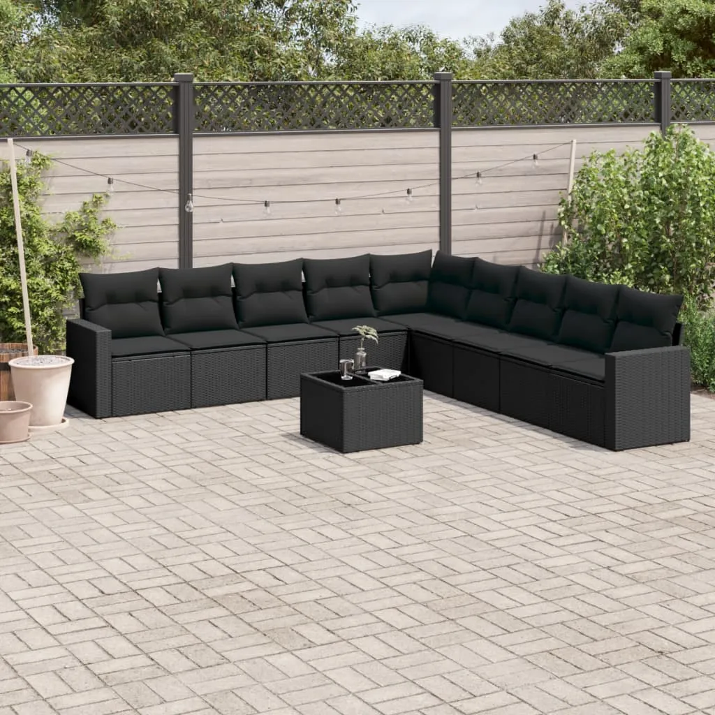 vidaXL Set Divani da Giardino 10pz con Cuscini in Polyrattan Nero