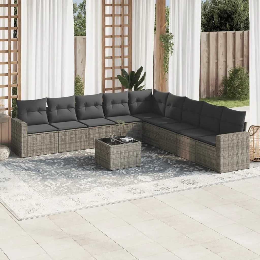 vidaXL Set Divano da Giardino 10 pz con Cuscini Grigio in Polyrattan