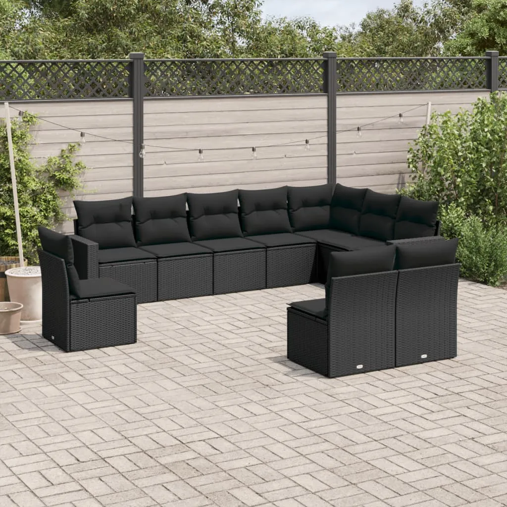 vidaXL Set Divani da Giardino 10pz con Cuscini in Polyrattan Nero