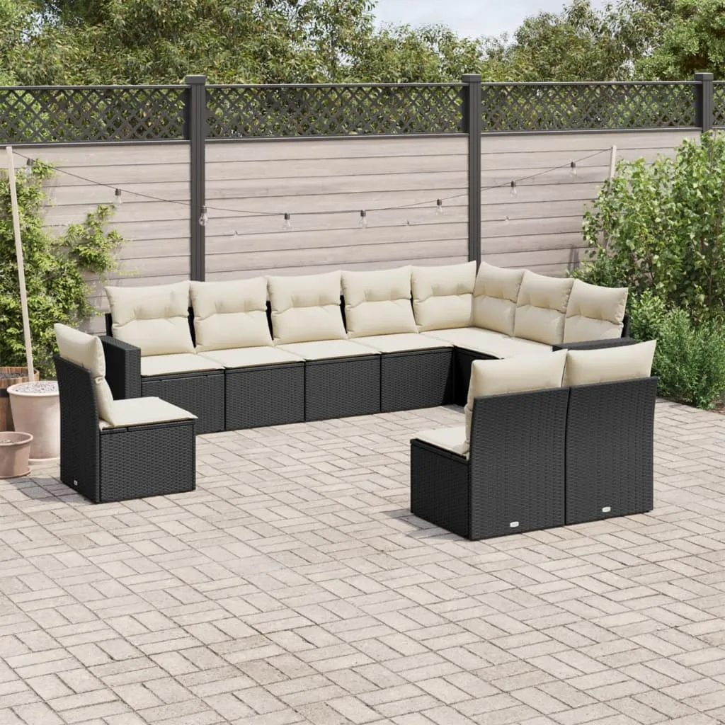 vidaXL Set Divani da Giardino 10pz con Cuscini in Polyrattan Nero