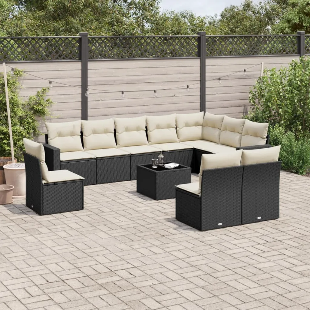 vidaXL Set Divani da Giardino 11 pz con Cuscini in Polyrattan Nero