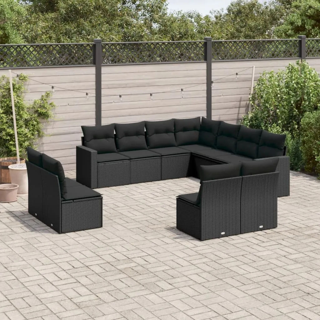 vidaXL Set Divani da Giardino 11 pz con Cuscini in Polyrattan Nero