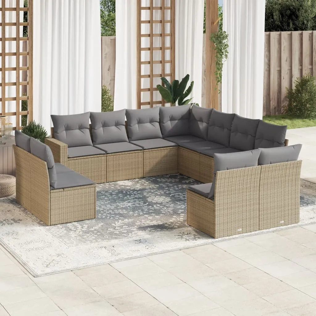 vidaXL Set Divani da Giardino 11 pz con Cuscini Beige in Polyrattan