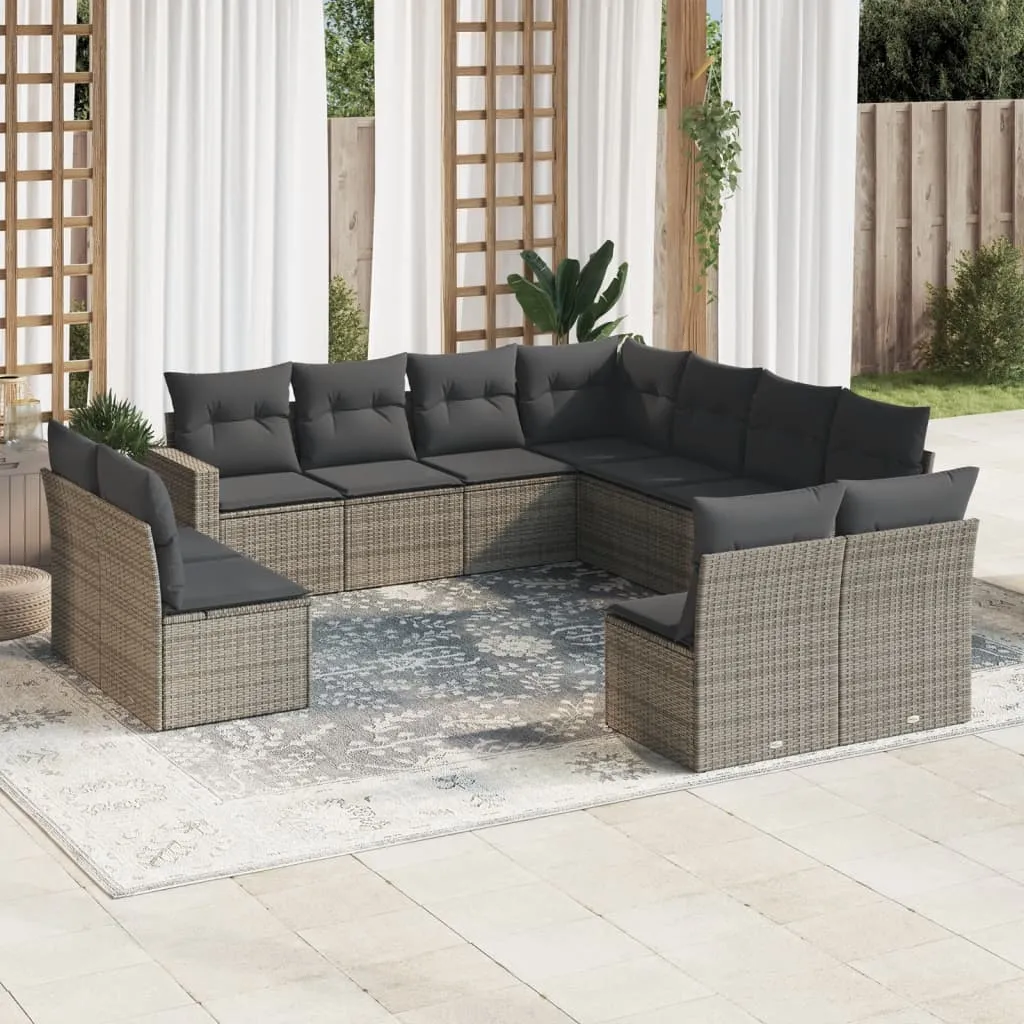 vidaXL Set Divani da Giardino 11 pz con Cuscini in Polyrattan Grigio