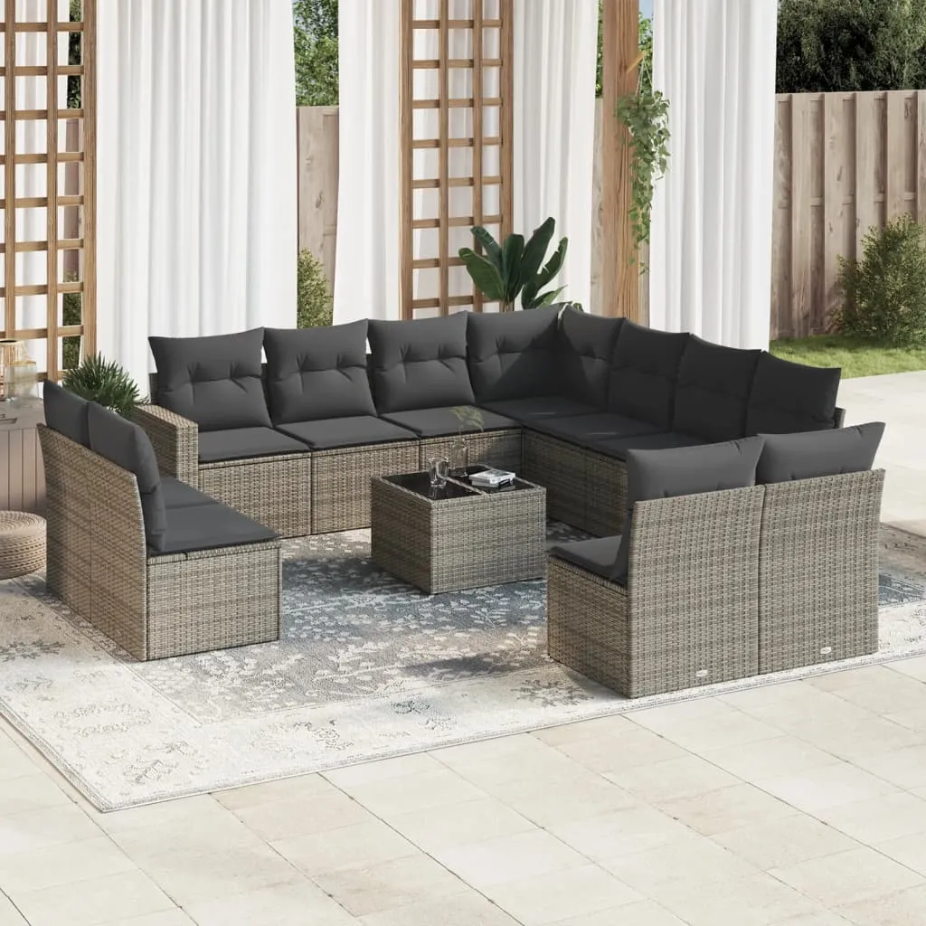 vidaXL Set Divani da Giardino 12 pz con Cuscini Grigio in Polyrattan