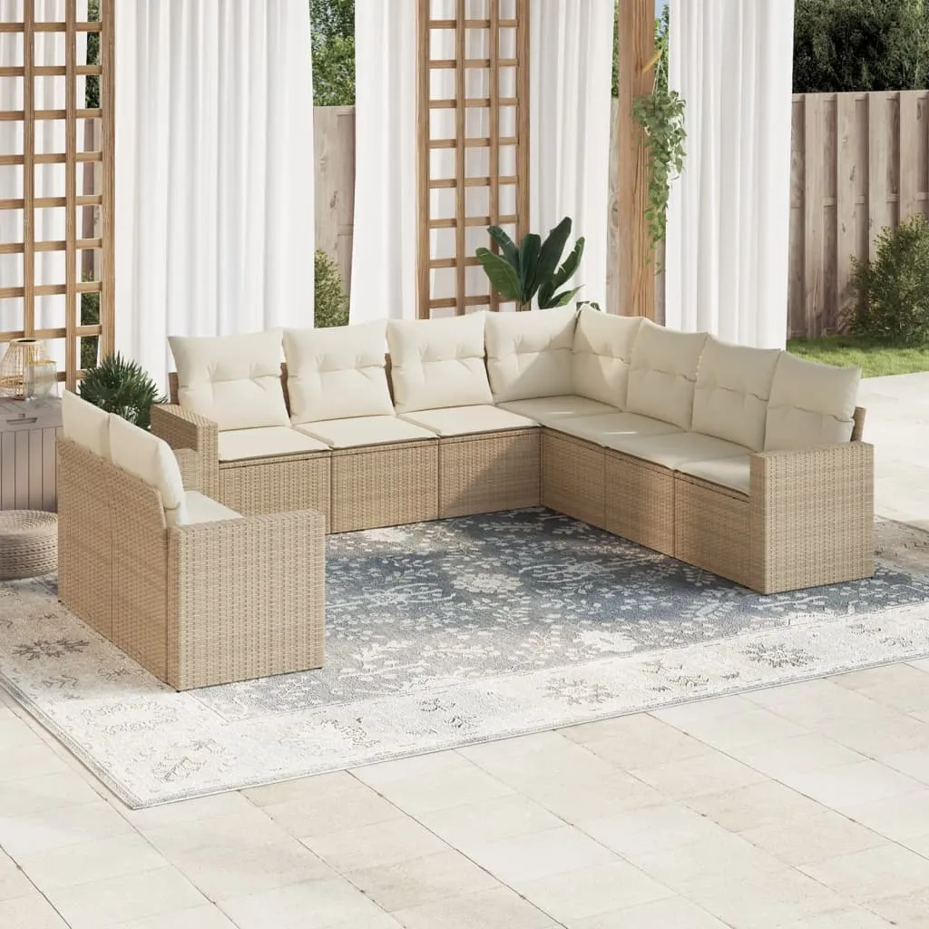 vidaXL Set Divano da Giardino 9 pz con Cuscini Beige in Polyrattan