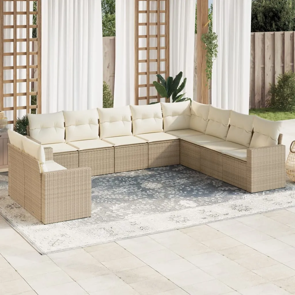 vidaXL Set Divano da Giardino 10 pz con Cuscini Beige in Polyrattan