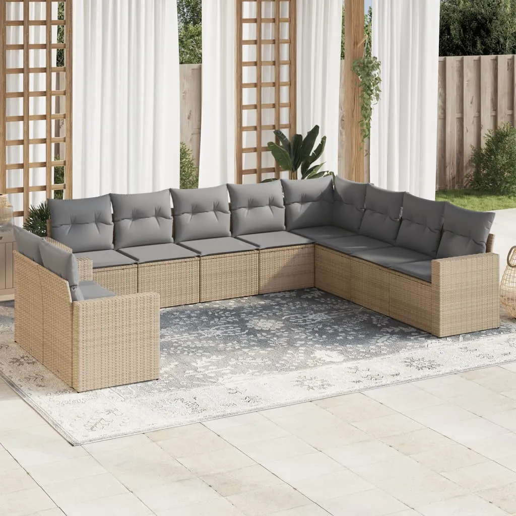 vidaXL Set Divano da Giardino 10 pz con Cuscini Beige in Polyrattan