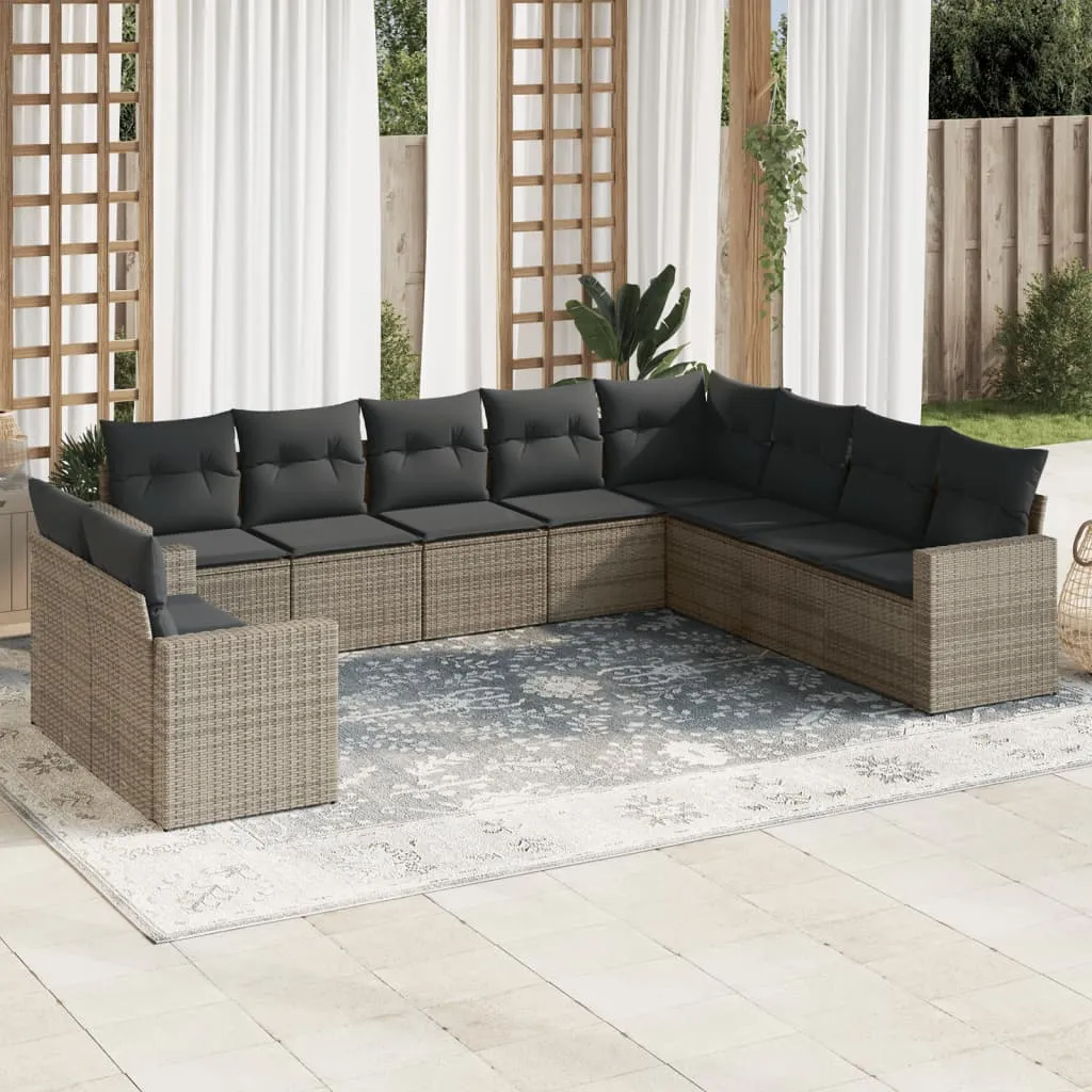 vidaXL Set Divano da Giardino 10 pz con Cuscini Grigio in Polyrattan