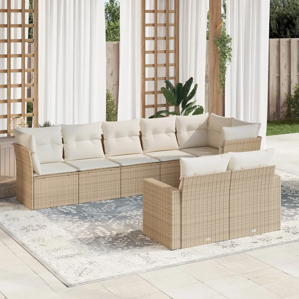 vidaXL Set Divano da Giardino 8 pz con Cuscini Beige in Polyrattan