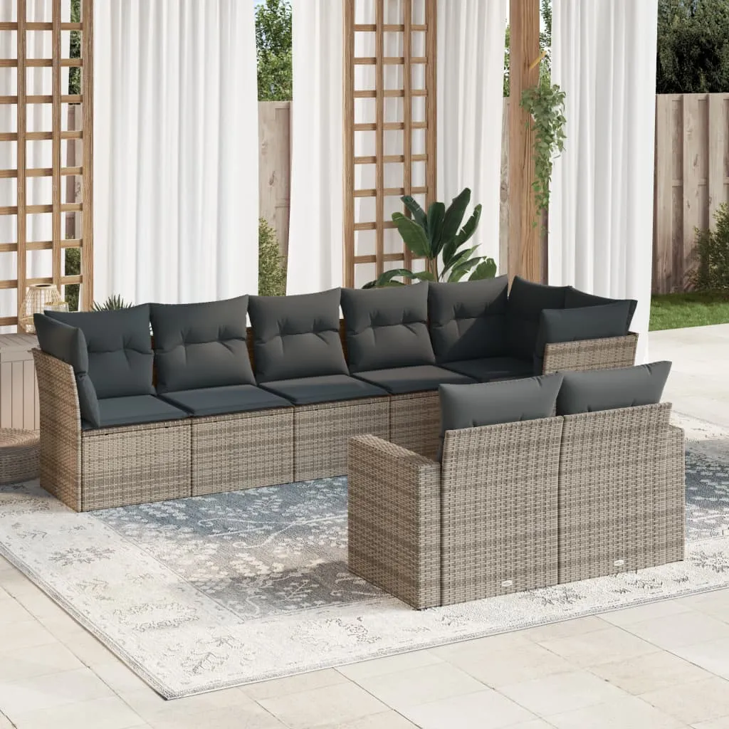 vidaXL Set Divano da Giardino 8 pz con Cuscini Grigio in Polyrattan