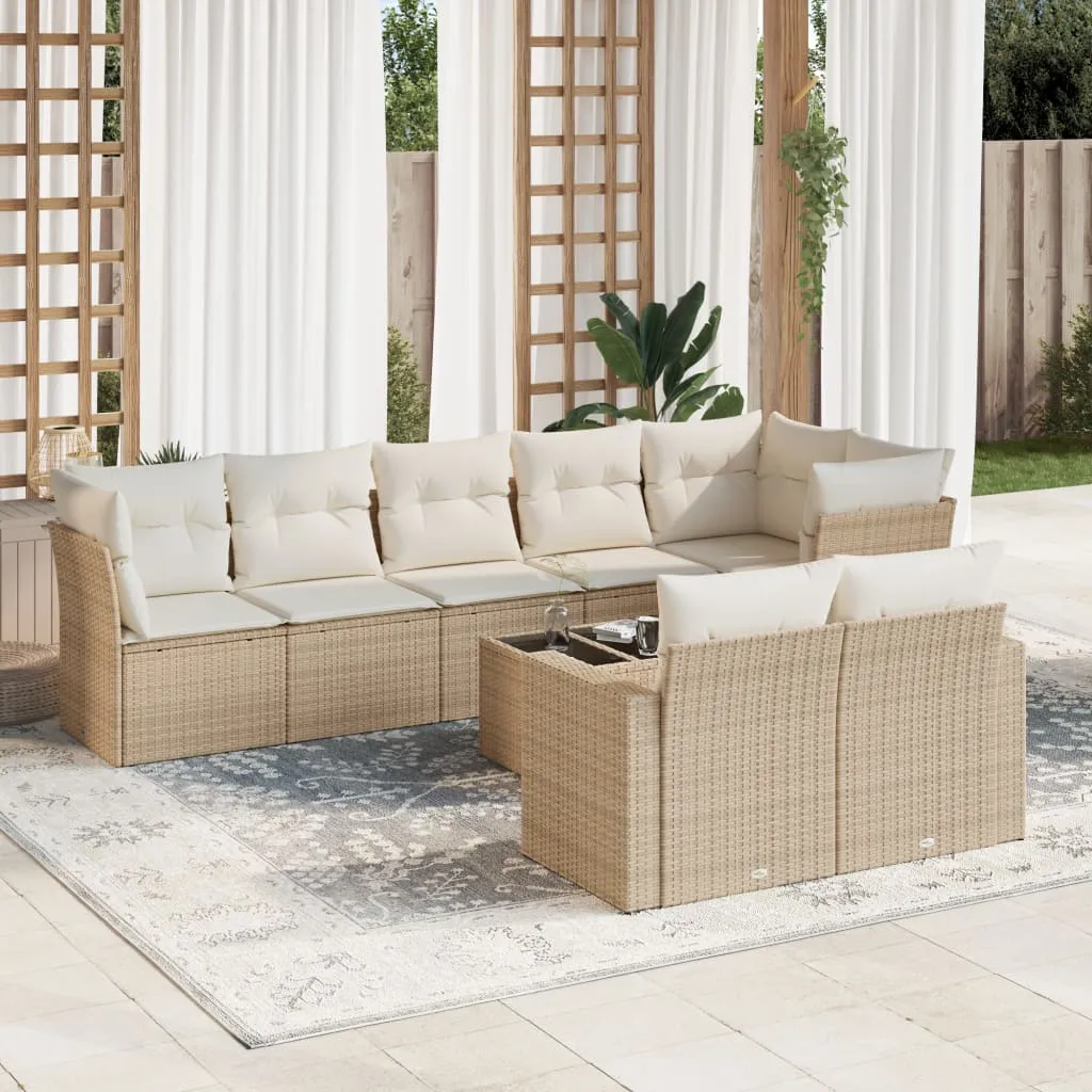 vidaXL Set Divano da Giardino 9 pz con Cuscini Beige in Polyrattan