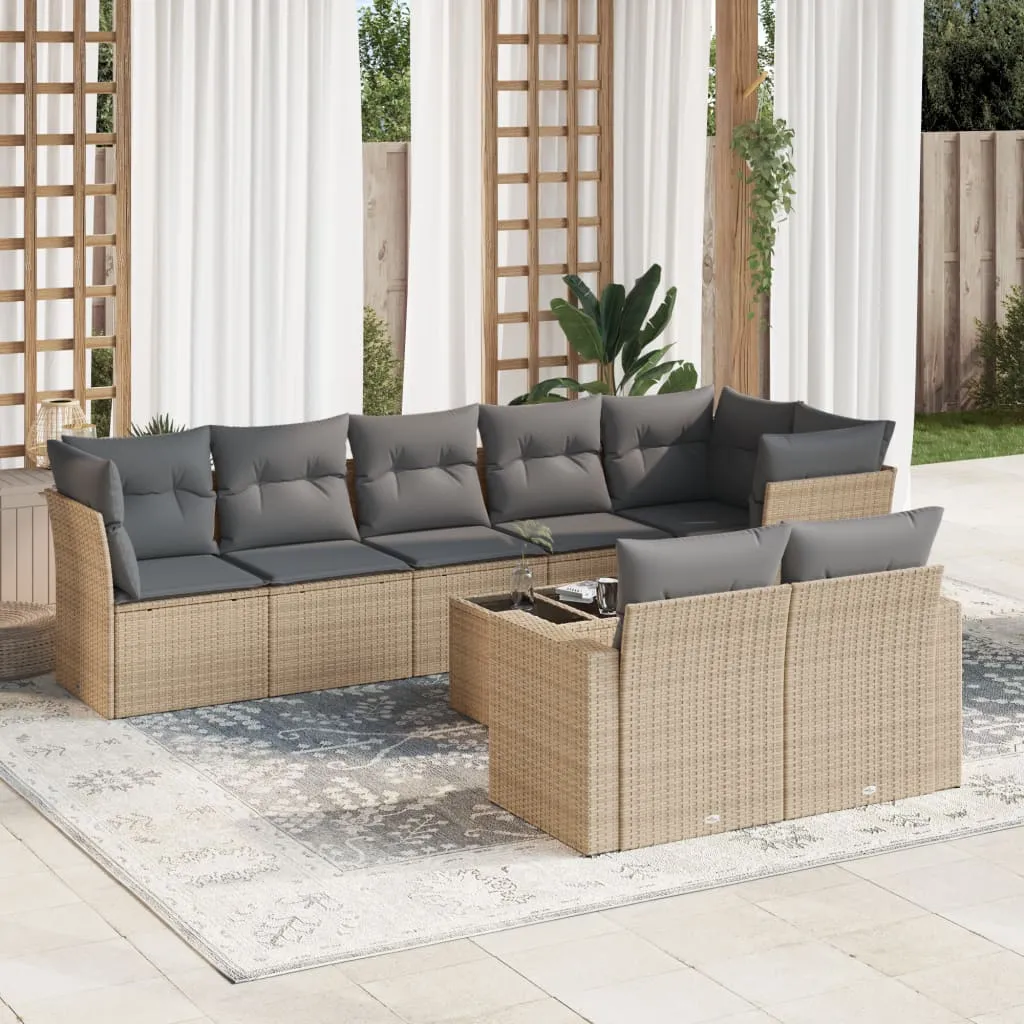 vidaXL Set Divano da Giardino 9 pz con Cuscini Beige in Polyrattan