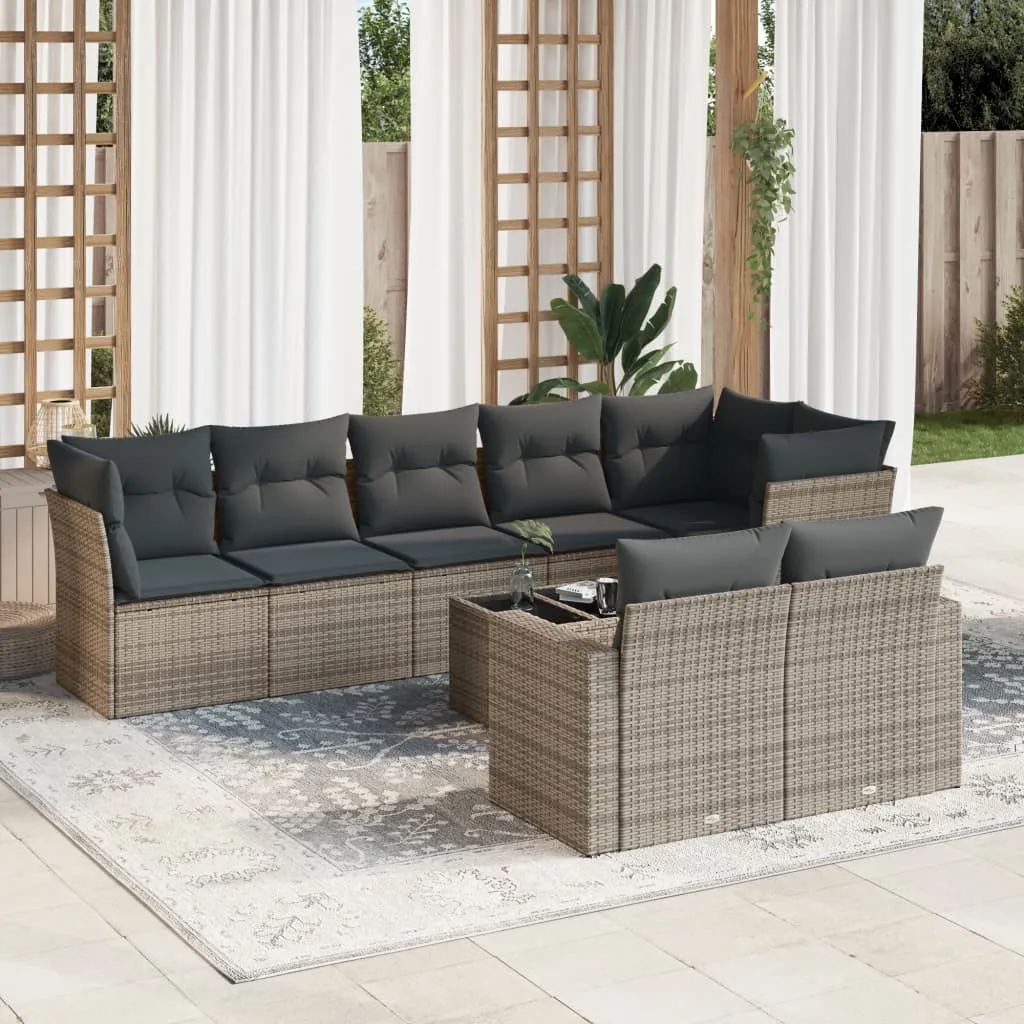 vidaXL Set Divano da Giardino 9 pz con Cuscini Grigio in Polyrattan