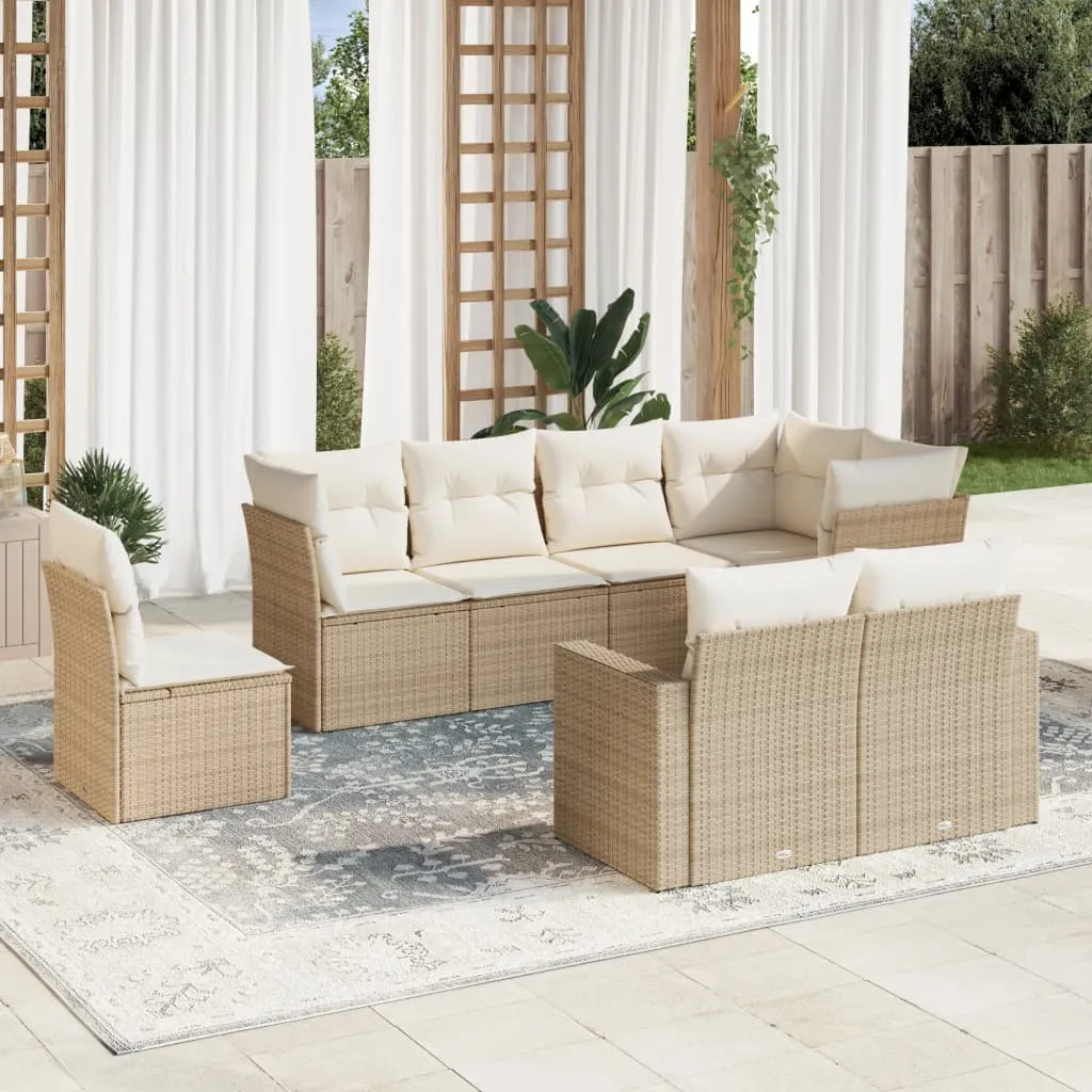 vidaXL Set Divano da Giardino 8 pz con Cuscini Beige in Polyrattan