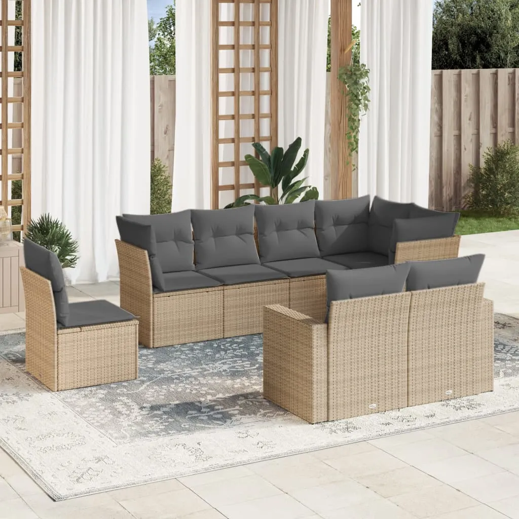 vidaXL Set Divano da Giardino 8 pz con Cuscini Beige in Polyrattan