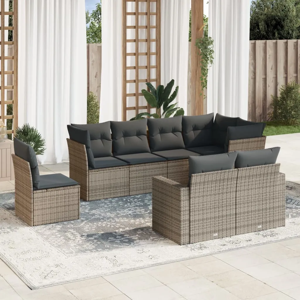 vidaXL Set Divano da Giardino 8 pz con Cuscini Grigio in Polyrattan