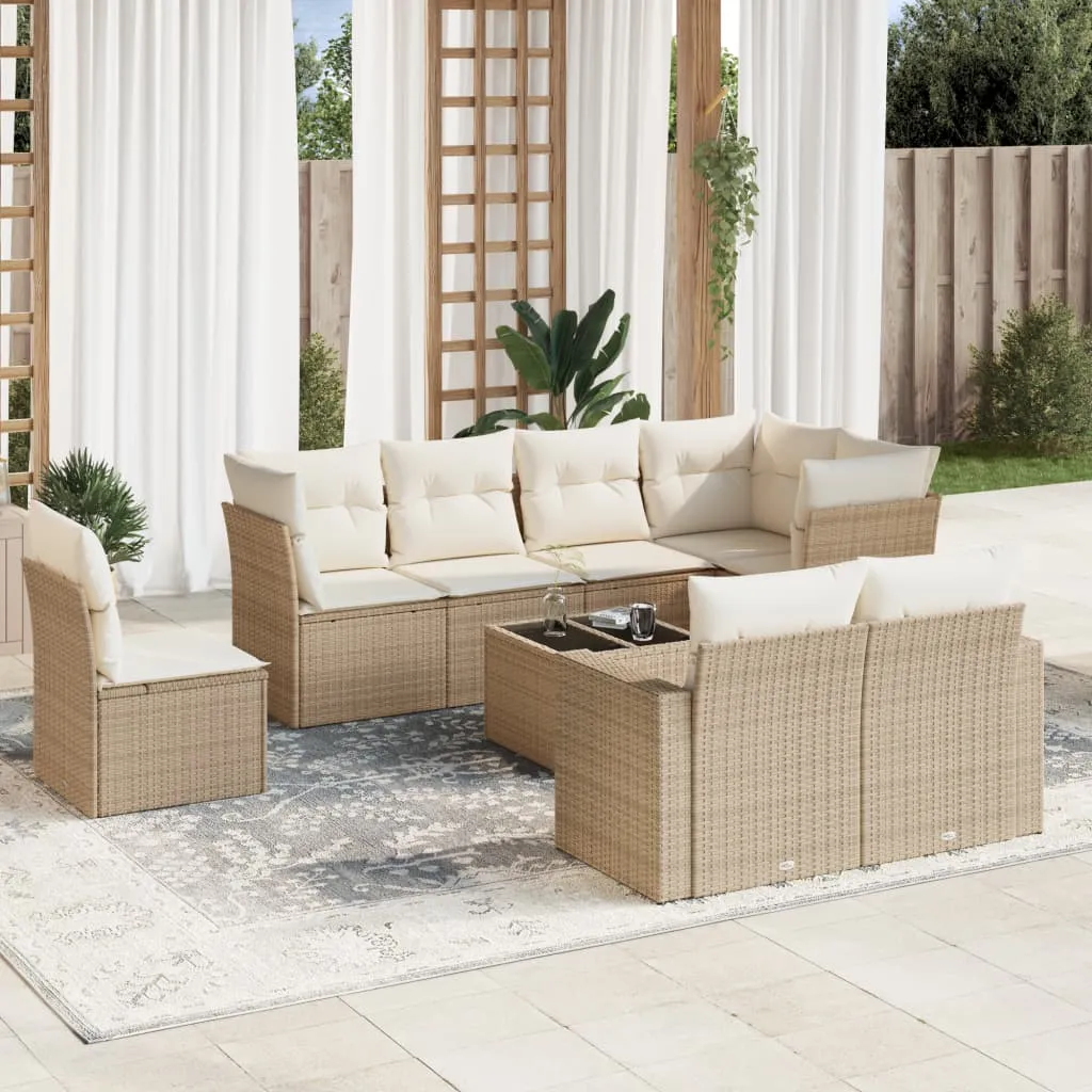 vidaXL Set Divano da Giardino 9 pz con Cuscini Beige in Polyrattan