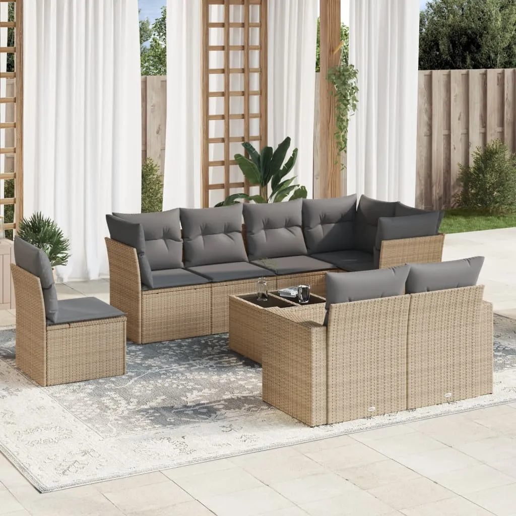 vidaXL Set Divano da Giardino 9 pz con Cuscini Beige in Polyrattan