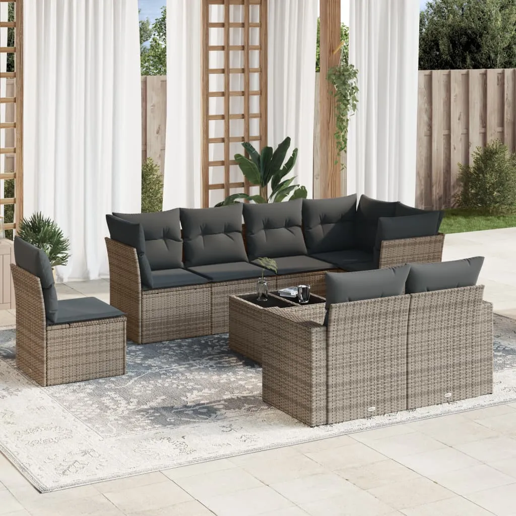 vidaXL Set Divano da Giardino 9 pz con Cuscini Grigio in Polyrattan