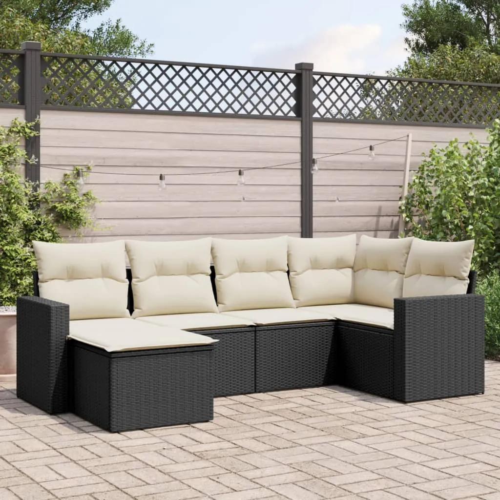 vidaXL Set Divano da Giardino 6 pz con Cuscini Nero in Polyrattan