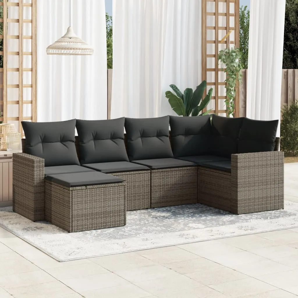 vidaXL Set Divano da Giardino 6 pz con Cuscini Grigio in Polyrattan