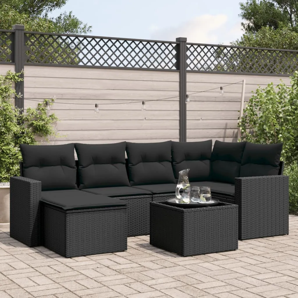 vidaXL Set Divani da Giardino con Cuscini 7pz Nero Polyrattan