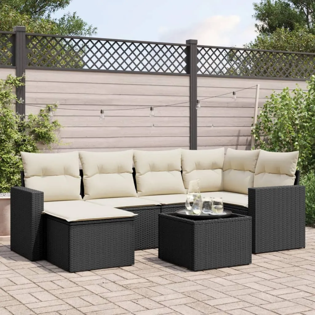 vidaXL Set Divani da Giardino con Cuscini 7pz Nero Polyrattan