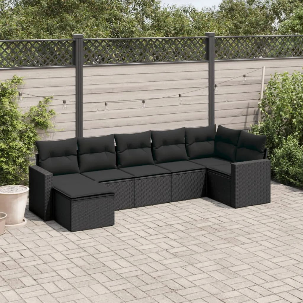 vidaXL Set Divani da Giardino con Cuscini 7pz Nero Polyrattan