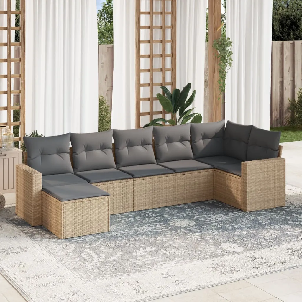 vidaXL Set Divani da Giardino 7 pz con Cuscini Beige in Polyrattan