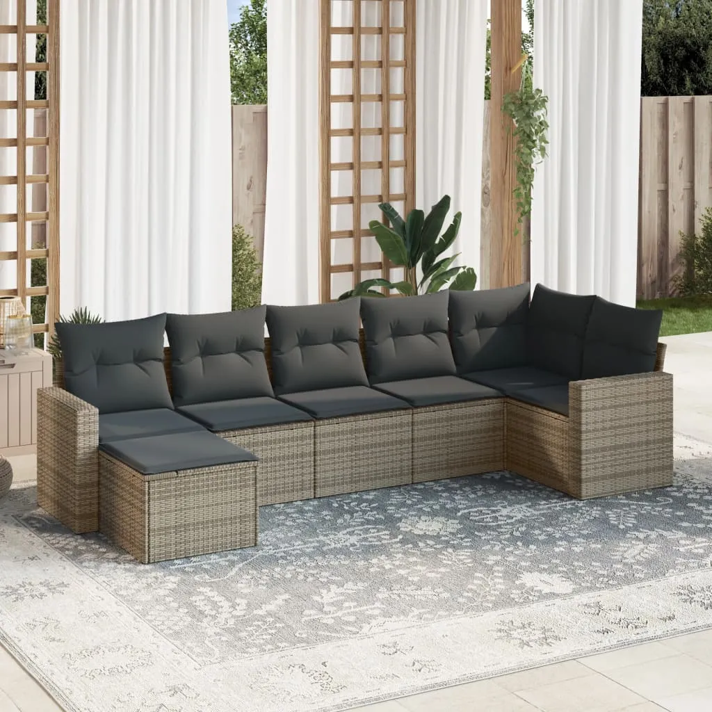 vidaXL Set Divani da Giardino 7 pz con Cuscini Grigio in Polyrattan