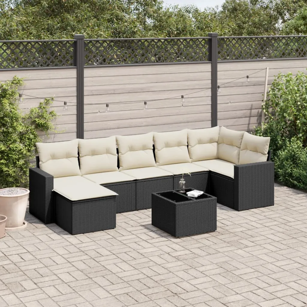 vidaXL Set Divani da Giardino con Cuscini 8 pz Nero in Polyrattan